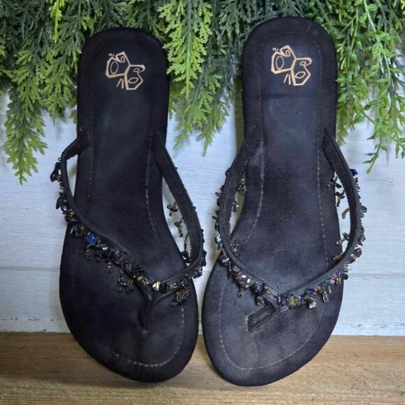 Size M 7.5 - 8.5 Black Beaded Platform Sandals - Picture 1 of 10